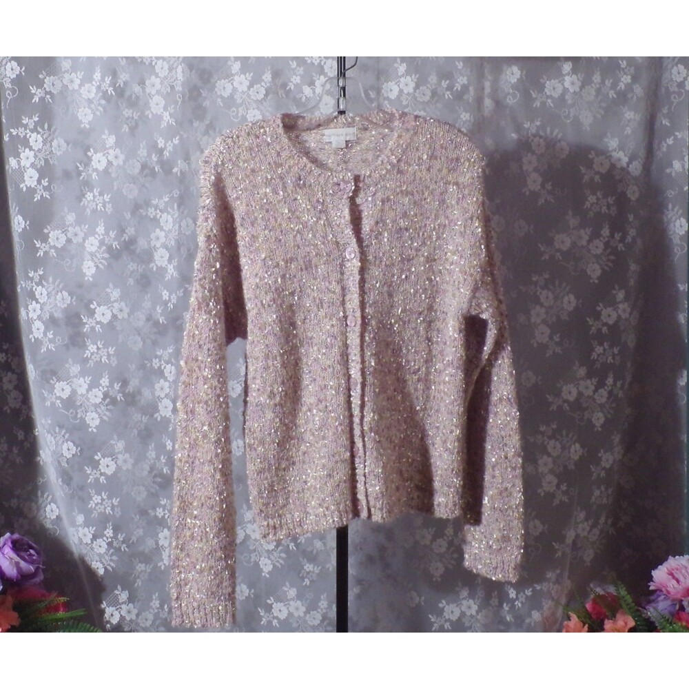Vintage Ribbon Cardigan Size Medium 2000s Northern Isles Pastels Knit Sweater